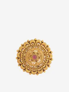 Kushal's Fashion Jewellery Women Gold-Plated Ruby Stone Studded Antique Finger Ring
