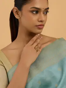 Kushal's Fashion Jewellery Embellished Bridal Gold-Plated 92.5 CZ Temple Finger Ring