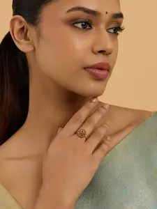 Kushal's Fashion Jewellery Ruby Gold-Plated Ethnic Antique Finger Ring