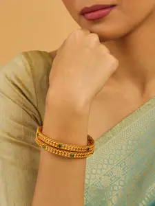 Kushal's Fashion Jewellery Embellished Bridal Green  92.5 Silver Temple Bangle