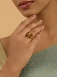 Kushal's Fashion Jewellery Ruby-Green Gold-Plated Antique Finger Ring
