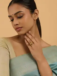 Kushal's Fashion Jewellery Gold-Plated CZ Studded  92.5 Pure Silver Temple Finger Ring