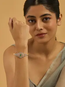 Kushal's Fashion Jewellery Green Rhodium-Plated Zircon Kada