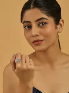 Kushal's Fashion Jewellery CZ Studded Rhodium-Plated Finger Ring