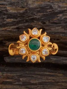 Kushal's Fashion Jewellery Embellished Bridal Green  92.5 Silver Temple Finger Ring