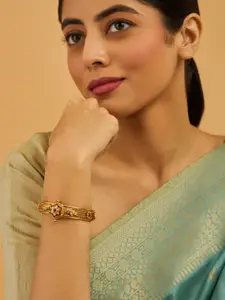 Kushal's Fashion Jewellery Ruby & Green Gold-Plated Antique Kada