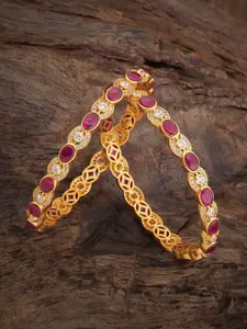 Kushal's Fashion Jewellery Embellished Bridal Ruby Gold-Plated 92.5 Silver Temple Bangle