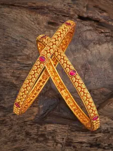 Kushal's Fashion Jewellery Embellished Bridal Set Of 2 Gold-Plated Temple Bangles