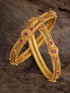 Kushal's Fashion Jewellery Set Of 2 Gold-Plated Bangles