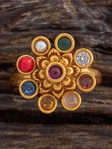 Kushal's Fashion Jewellery Gold Plated Navaratna Antique Finger Ring