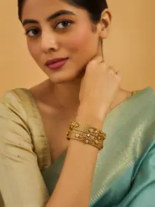 Kushal's Fashion Jewellery Embellished Bridal Gold-Plated Handcrafted Set of 2 Bangles