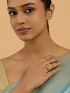 Kushal's Fashion Jewellery Embellished Bridal Gold-Plated Zircon Studded Finger Ring