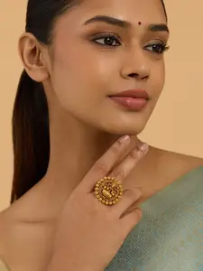 Kushal's Fashion Jewellery Gold-Plated Goddess Antique Adjustable Finger Ring