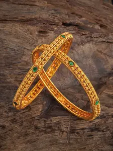Kushal's Fashion Jewellery Embellished Bridal Green Gold-Plated 92.5 Silver Temple Bangle