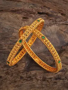 Kushal's Fashion Jewellery Embellished Bridal 92.5 Pure Silver Gold-Plated Temple Bangle