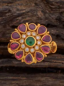 Kushal's Fashion Jewellery Embellished Bridal Gold Plated Studded Finger Ring