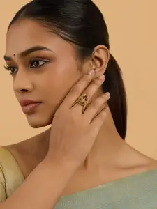 Kushal's Fashion Jewellery Embellished Bridal Gold-Plated Ruby Stone Studded Finger Ring