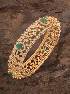 Kushal's Fashion Jewellery Green & White Stone-Studded Gold-Plated Bangle