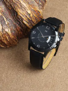 Killer Men Brass Embellished Dial & Leather Straps Analogue Watch KLMO104A-D