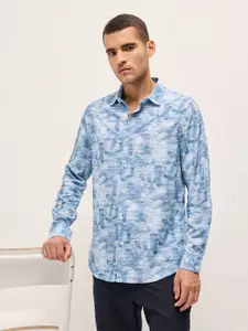 THE BEAR HOUSE Men Tailored Fit Spread Collar Abstract Printed Cotton Formal Shirt