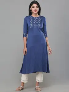 Vismay Women Yoke Embroidered Keyhole Neck A-Line  Kurta