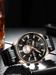 Curren Men Brass Dial & Stainless Steel Wrap Around Straps Analogue Watch CR-8362-Black
