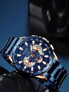 Curren Men Brass Dial & Stainless Steel Wrap Around Straps Analogue Watch CR-8363-Blue