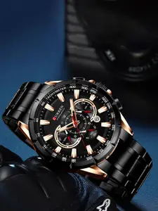 Curren Men Brass Dial &  Wrap Around Straps Analogue Watch CR-8363-Rose-Black