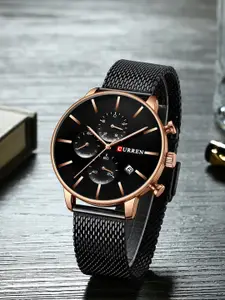 Curren Men Brass Dial & Stainless Steel Wrap Around Straps Analogue Watch CR-8339-Black