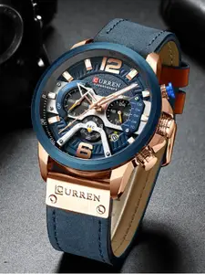 Curren Men Brass Dial & LeatherStraps Chronograph Analogue Watch  CR-8329