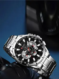 Curren Men Brass Dial & Stainless Steel Wrap Around Analogue Watch CR-8363-SilverBlk