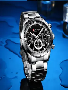 Curren Men Brass Dial & Stainless Steel Wrap Around Analogue Watch-CR-8355-SiBlkChph