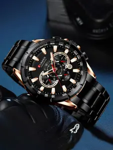 Curren Men Brass Dial & Stainless Steel Straps Chronograph Analogue WatchCR-8363