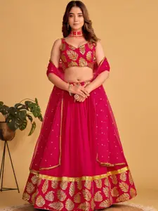 KALINI Embroidered Semi-Stitched Lehenga & Unstitched Blouse With Dupatta