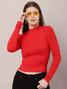 NoBarr Women Mock Collar Ribbed Crop Pullover