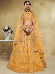 FABPIXEL Embroidered Sequinned Semi-Stitched Lehenga & Unstitched Blouse With Dupatta