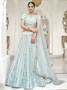 ALIZEH Power Blue Mirror Lehenga Choli With Dupatta