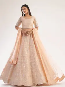 ALIZEH Peach Semi Stitched Embroidered Lehenga Choli With Dupatta