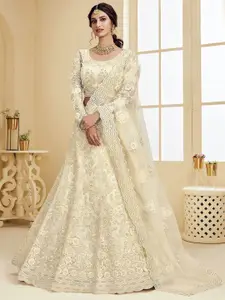 ALIZEH Ivory Bridal Designer Embroidered Net Lehenga Choli With Dupatta