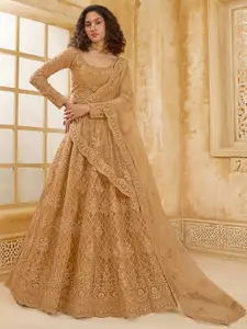 ALIZEH Golden Semi Stitched Embroidered Lehenga Choli With Dupatta