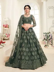 ALIZEH Mehendi Green Embroidered Lehenga Choli With Dupatta