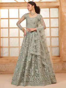 ALIZEH Grey Green Lehenga Choli With Dupatta