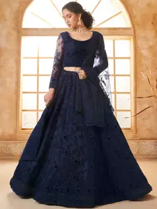 ALIZEH Dark Blue Wedding Embroidered Lehenga Choli With Dupatta