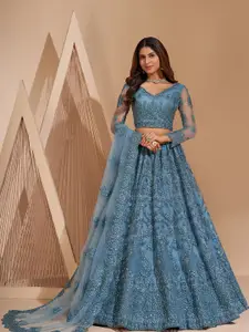 ALIZEH Sky Blue Embroidered Lehenga Choli With Dupatta