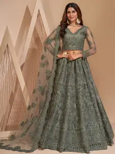ALIZEH Greenish Grey Wedding Lehenga Choli With Dupatta