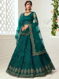 ALIZEH Teal Blue And Gold Lehenga Choli With Dupatta