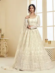 ALIZEH Ivory Net Heavy Embroidered Floral Designer Lehenga Choli With Dupatta