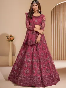 ALIZEH Reddish Pink Embroidered Lehenga Choli With Dupatta