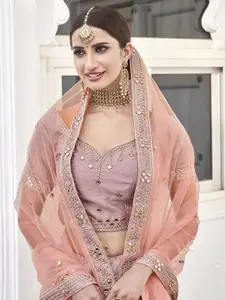 ALIZEH Blush Pink Silk Mirror Work Lehenga Choli With Dupatta