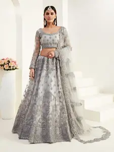 ALIZEH Grey Embroidered and Stone Work Lehenga Choli With Dupatta